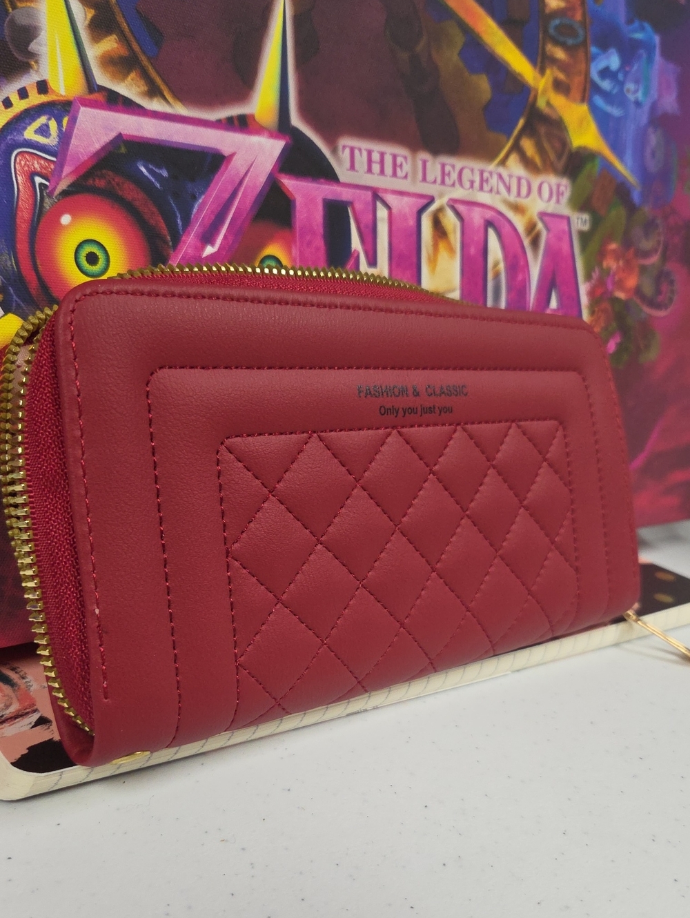 Red Quilted Zip-Around Wallet -